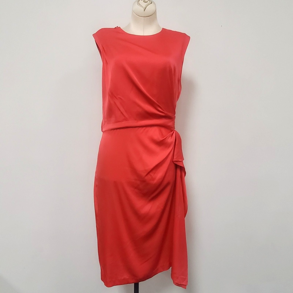 Diane Von Furstenberg Faux Wrap Silk Dress Size 6 Draped Pink Ruched Shaping